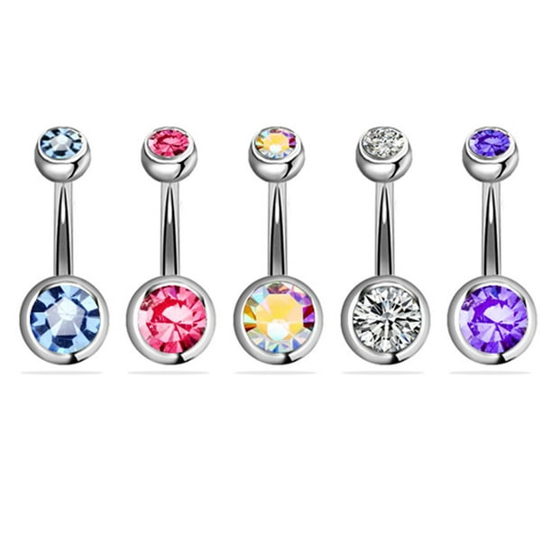 20pcs Stainless Steel Colorful Crystal Belly Button Navel Ring Body Piercing Bar 